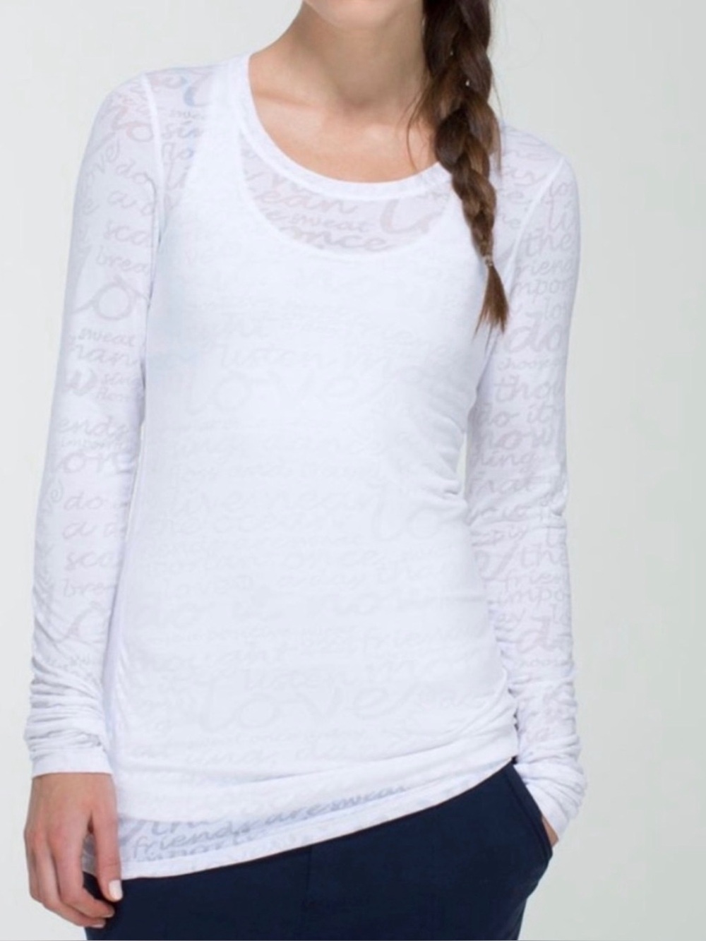 Lululemon Daily Practice Long Sleeve Love Manifesto Burnout Top | White
